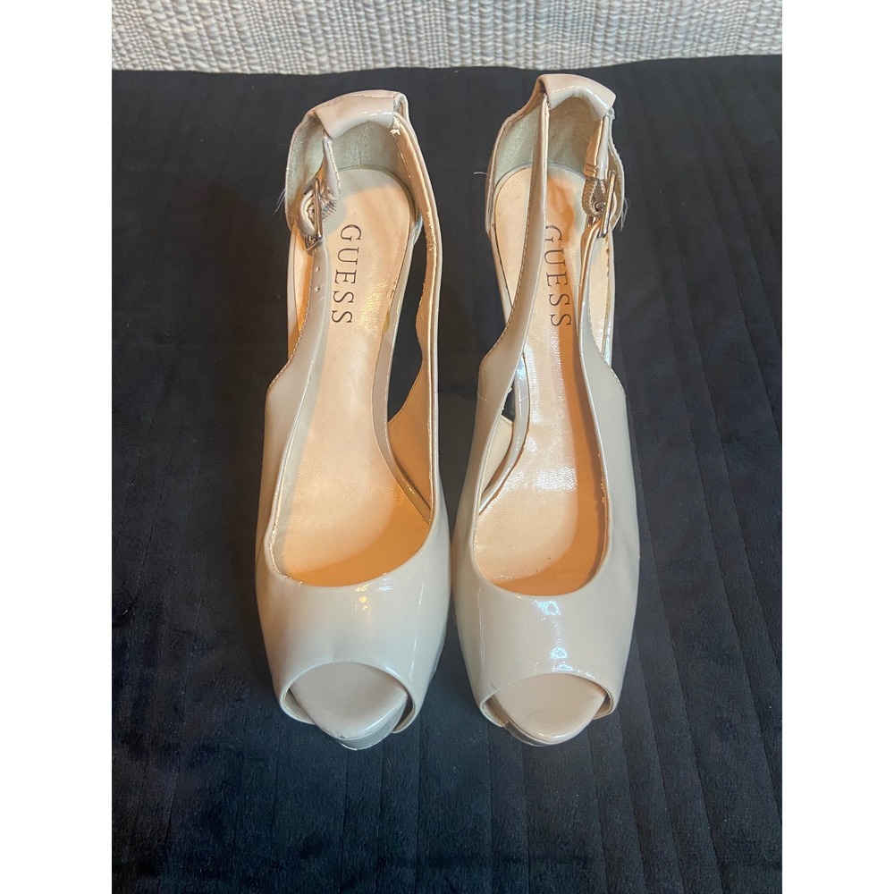 Guess GWHONDO03 Nude Patent Peep Toe Slingback Platform Heels Size 6M